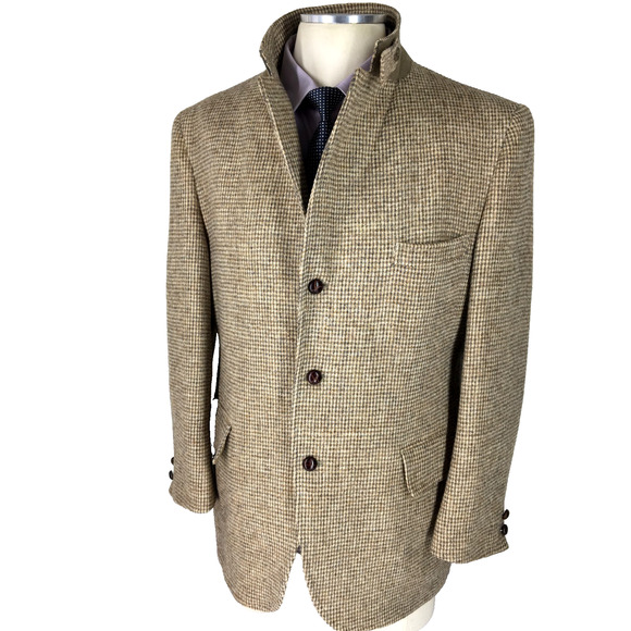 44S Harris Tweed Mens Vintage 3 Button Blazer Sport Coat Jacket Sand Beige Gray - Picture 2 of 13
